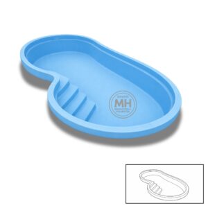 Piscina de poliéster modelo N12 MH 6,4x3,3 m con forma orgánica y escalera integrada en color azul
