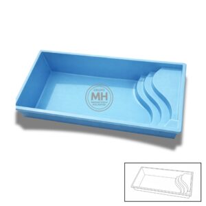 Piscina de poliéster modelo N6 MH 7,1x3 m con escalera curva integrada en color azul
