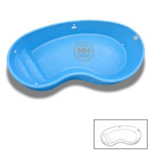 Piscina de poliéster modelo N14 MH 6x3,2 m con forma orgánica y escalera integrada en color azul