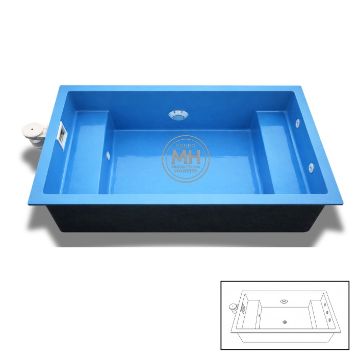 Piscina de poliéster mini N33 MH 2,5x1,6 m con escalones laterales integrados en color azul