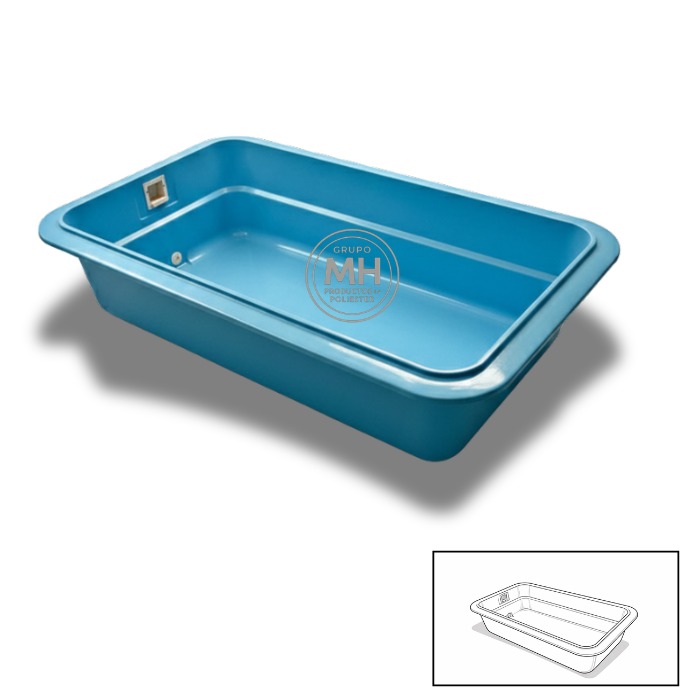 Piscina de poliéster mini N25 MH 3,60x2,15 m con diseño rectangular y poca profundidad en color azul