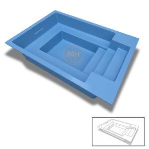 Piscina de poliéster mini N26 MH 3,00x2,00 m con escalera integrada lateral y diseño compacto en color azul
