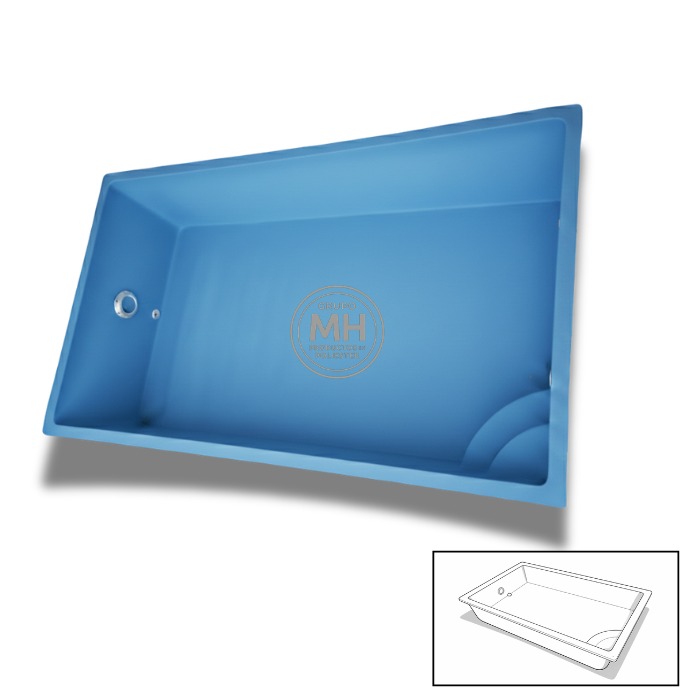 Piscina de poliéster mini N27 MH rectangular de 4,50x2,50 m con fondo liso y acabado en color azul