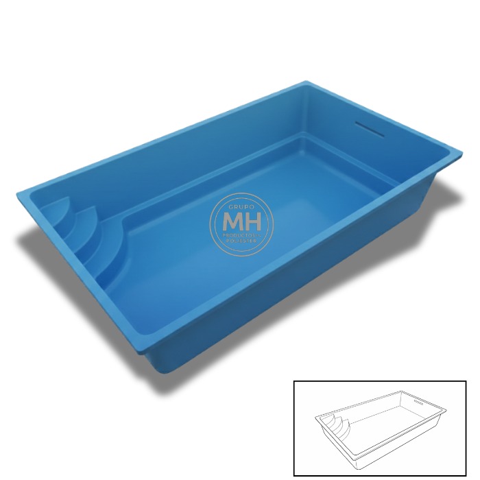 Piscina de poliéster modelo N20 MH 4,5x2,5 m con escalera integrada lateral en color azul