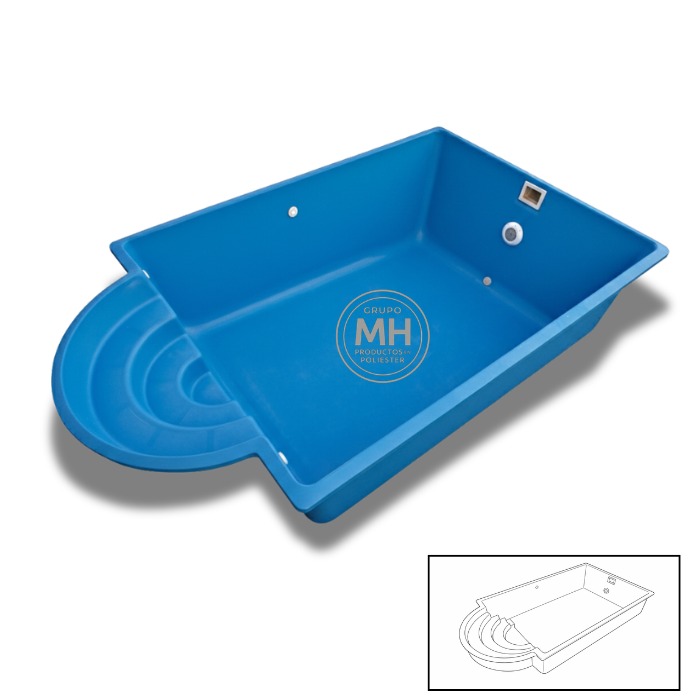 Piscina de poliéster modelo N21 MH 5x3 m con escalera romana semicircular integrada en color azul