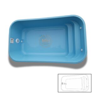 Piscina de poliéster mini N23 MH 3,85x2,15 m con escalera integrada y diseño compacto en color azul