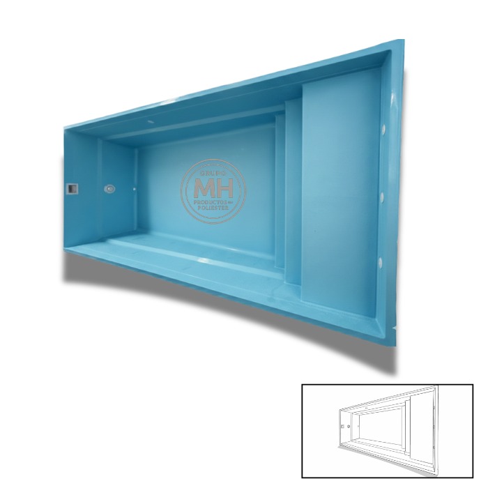 Piscina de poliéster modelo N24 MH 7x3 m con diseño rectangular y profundidad variable en color azul